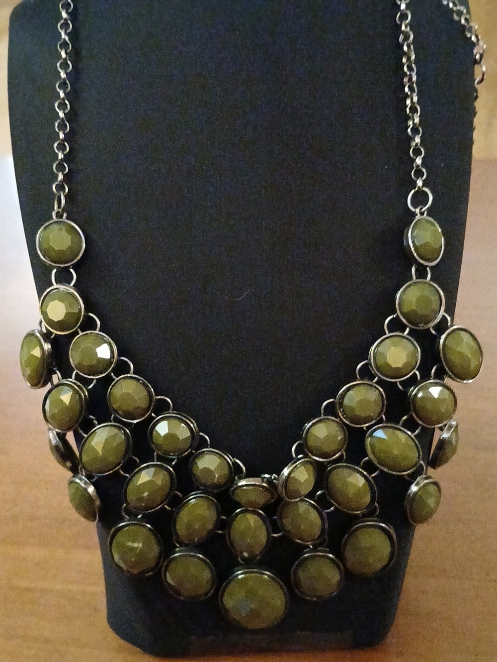 Unique Olive Green Statement Bib Necklace - Women Jewelry 16"